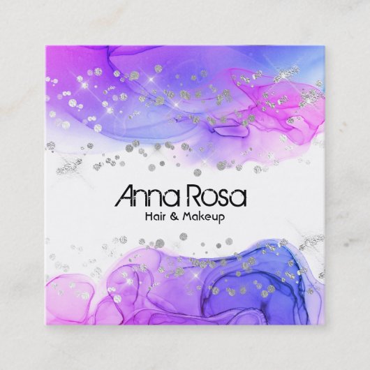 *~*の水彩画の抽象芸術のマゼンタの青いモダン スクエア名刺 (正面)