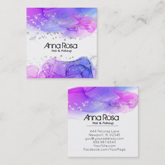 *~*の水彩画の抽象芸術のマゼンタの青いモダン スクエア名刺 (正面/裏面)