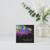 *~*の水彩画の抽象芸術の紫色の金ゴールドの豪華で魅力的なはっきりした スクエア名刺 (スタンド正面)