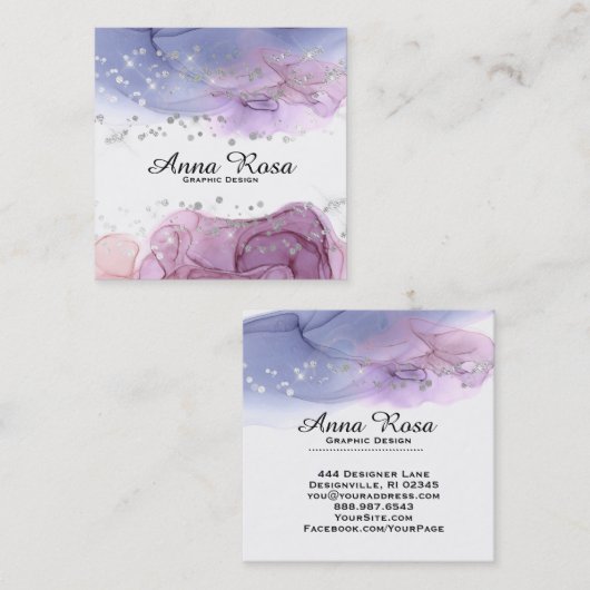 *~*の水彩画の抽象芸術の銀のグリッターの近代美術 スクエア名刺 (正面/裏面)