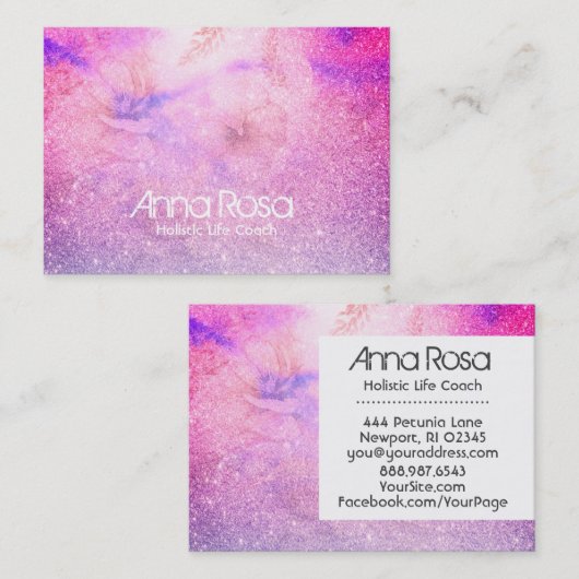 *~*の水彩画の花のグリッターの青いピンクの紫色 名刺 (正面/裏面)