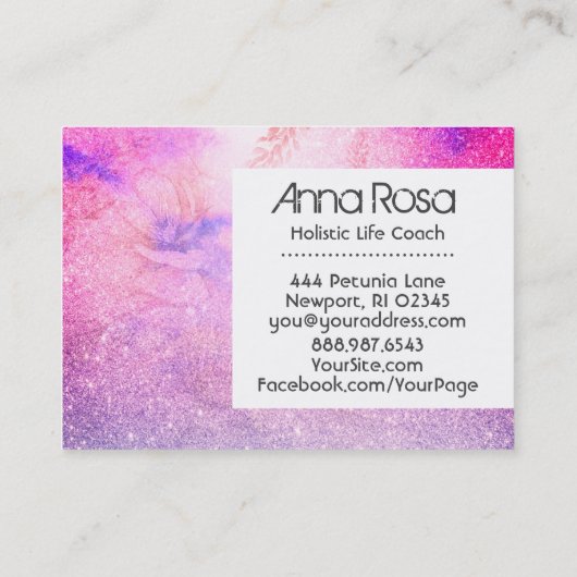 *~*の水彩画の花のグリッターの青いピンクの紫色 名刺 (裏面)