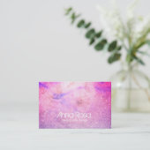 *~*の水彩画の花のラベンダーのピンクの紫色のグリッター 名刺 (スタンド正面)
