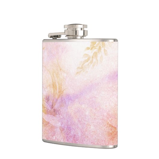 *~*の水彩画の花の金ゴールドのラベンダーのモモのグリッター フラスク (左)