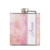 *~*の水彩画の花の金ゴールドのラベンダーのモモのグリッター フラスク (裏面)