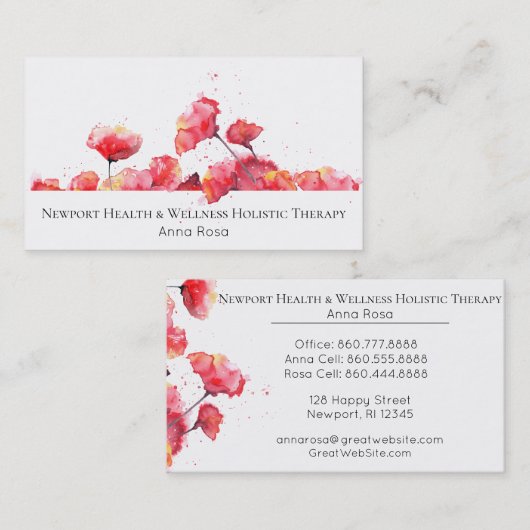 *~*の水彩画の赤いケシのモダンな花の花柄 名刺 (正面/裏面)