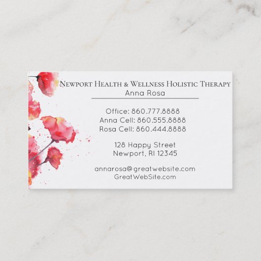 *~*の水彩画の赤いケシのモダンな花の花柄 名刺 (裏面)