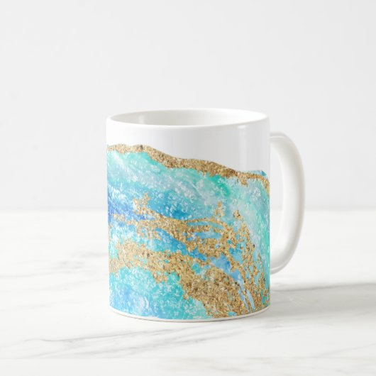 *~*の水彩画の金ゴールドのグリッターのGeodeの石の瑪瑙 コーヒーマグカップ (正面右)