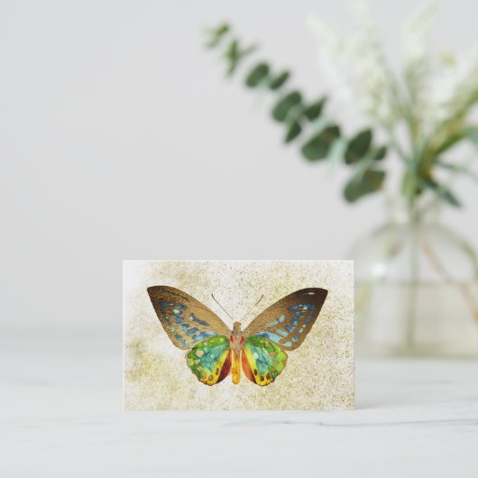 *~*の水彩画の金ゴールドのグリッターは金ゴールドの蝶を金めっきしました 名刺 (スタンド正面)