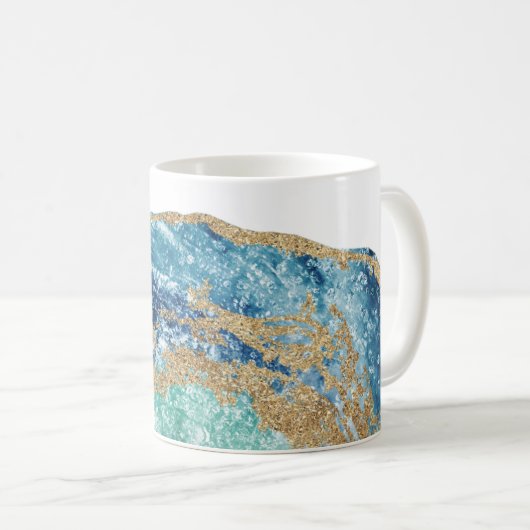 *~*の水彩画の金ゴールドのグリッター石のGeodeの瑪瑙 コーヒーマグカップ (正面右)