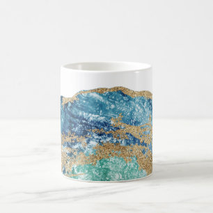 *~*の水彩画の金ゴールドのグリッター石のGeodeの瑪瑙 コーヒーマグカップ
