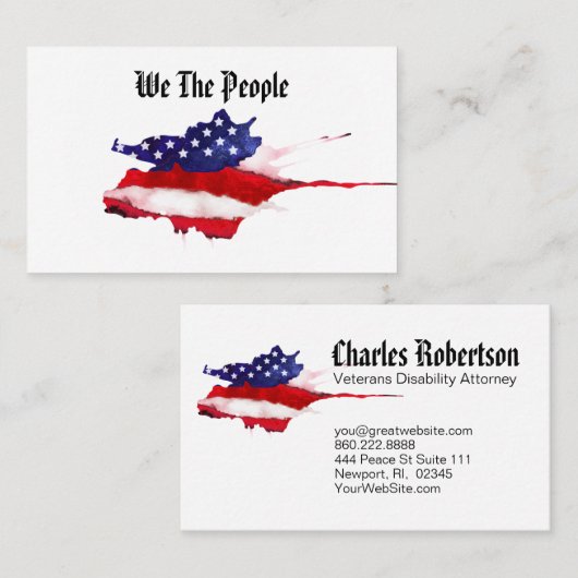 *~*の水彩画私達人々の米国旗 名刺 (正面/裏面)