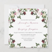 の水結婚色の白いバラとクランベリー 招待状 (正面)