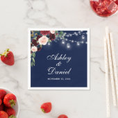 の水結婚色バーガンディーブルーフローラライト スタンダードカクテルナプキン (インサイチュ)