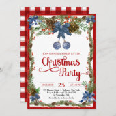 ～の水色ほこりっぽい青いクリスマスボールリボン 招待状 (正面/裏面)