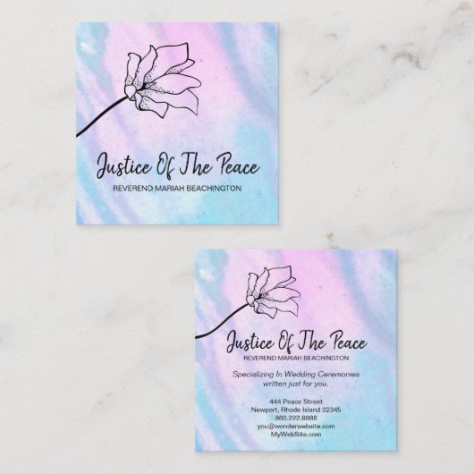 *~*の治安判事-花ピンクのTuruqoise スクエア名刺 (正面/裏面)