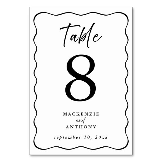 の波状結婚枠の手書きスクリプト黒 テーブルナンバー (正面)