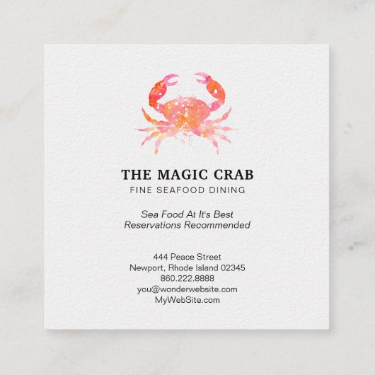 *~*の海によってパステル調の水彩画のカニの素晴らしい食事 スクエア名刺 (裏面)
