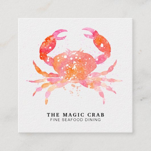 *~*の海によってパステル調の水彩画のカニの素晴らしい食事 スクエア名刺 (正面)