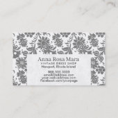 *~*の灰色の花の旧式でビクトリアンなヴィンテージの麻布 名刺 (裏面)