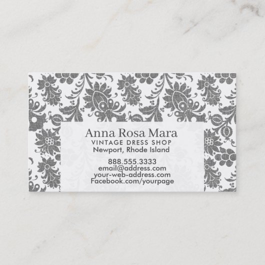 *~*の灰色の花の旧式でビクトリアンなヴィンテージの麻布 名刺 (裏面)
