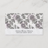 *~*の灰色の花の旧式でビクトリアンなヴィンテージの麻布 名刺 (正面)