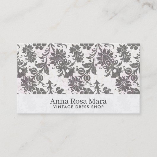 *~*の灰色の花の旧式でビクトリアンなヴィンテージの麻布 名刺 (正面)