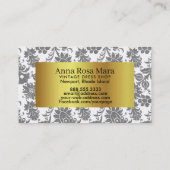 *~*の灰色の金ゴールドホイルの花のビクトリアンなヴィンテージの麻布 名刺 (裏面)