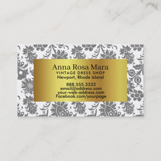 *~*の灰色の金ゴールドホイルの花のビクトリアンなヴィンテージの麻布 名刺 (裏面)