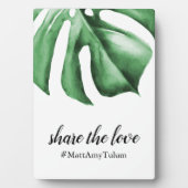 の熱帯リーフを使用したハッシュタグの結婚標識 フォトプラーク (正面)