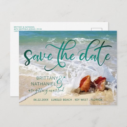 の熱帯結婚ビーチ目的地の船酔い 案内ポストカード (正面/裏面)