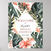 の熱帯結婚フローラ金ゴールド歓迎サイン ポスター (正面)