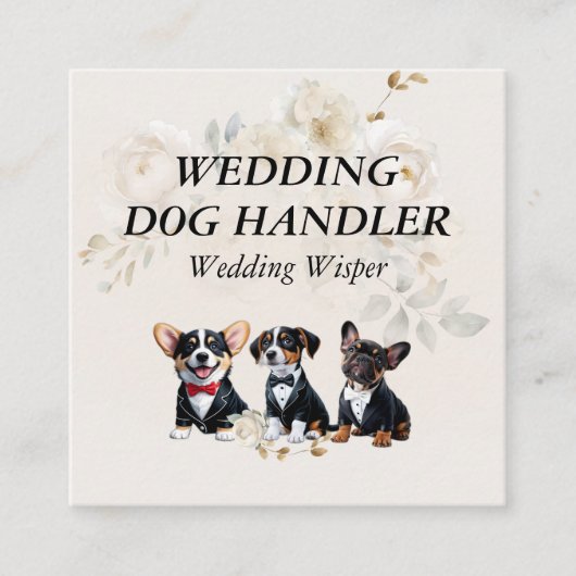 の犬の結婚ハンドラのベージュの花 スクエア名刺 (正面)