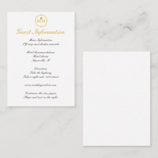 の王室の結婚金ゴールド・スクリプトのゲスト情報 エンクロージャーカード (正面/裏面)
