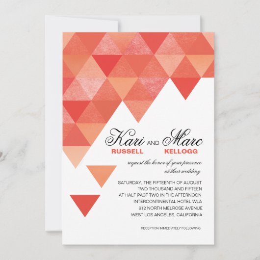 |の珊瑚のモモを結婚する幾何学的な三角形 招待状 (正面)