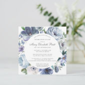 ～の生活のお祝いほこりっぽい青と白フローラ 招待状 (スタンド正面)