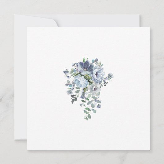 ～の生活のお祝いほこりっぽい青と白フローラ 招待状 (裏面)