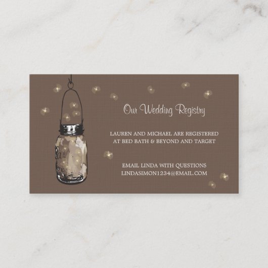 の登結婚録カードMason Jar & Fireflies エンクロージャーカード (正面)