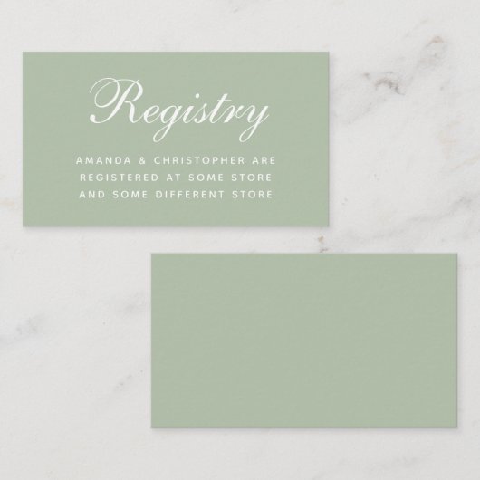 の登結婚録セージのシンプル書道の緑 エンクロージャーカード (正面/裏面)