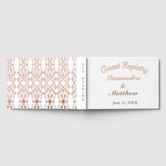 の登結婚録フローラつる植物バラゴールドフォイルホワイト ゲストブック (全面)