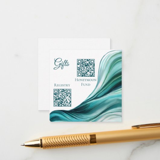 の登結婚録抽象芸術モダンエメラルドグリーン –  エンクロージャーカード (正面/裏面インサイチュ)