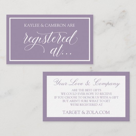 の登結婚録/カードに登録 – ラベンダー エンクロージャーカード (正面/裏面)