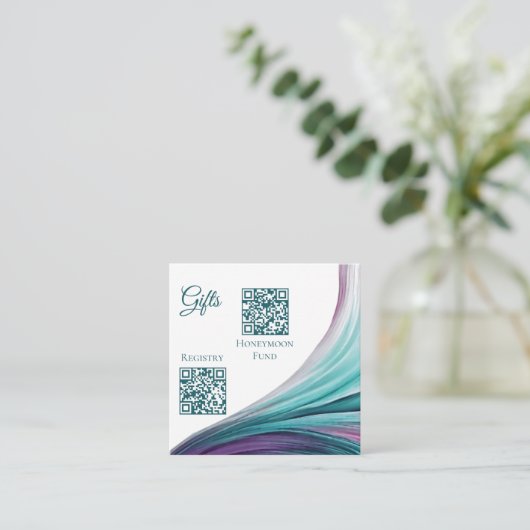 の登結婚録 – モダン抽象芸術 – 紫とティール（緑がかった色）- エンクロージャーカード (スタンド正面)