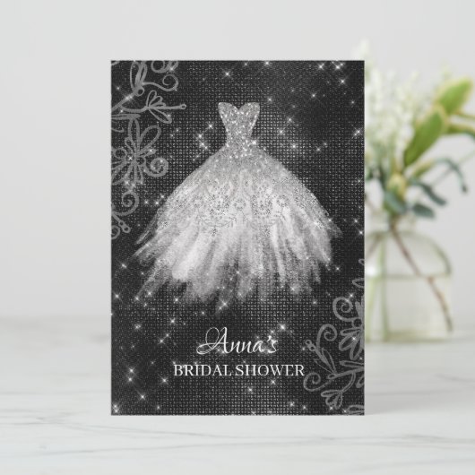 *~*の白いグリッターの花嫁の服の花嫁衣装のシャワー 招待状 (スタンド正面)