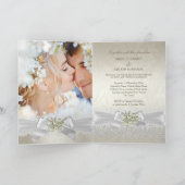 の白いスワ結婚ンズベージュパールレースの写真 招待状 (内部)