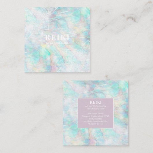 *~*の白いレースの曼荼羅のパステル調ピンクの黄色の青 スクエア名刺 (正面/裏面)