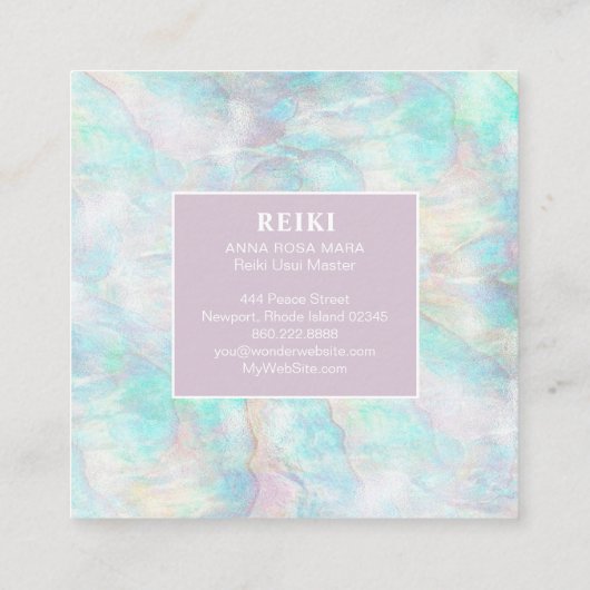 *~*の白いレースの曼荼羅のパステル調ピンクの黄色の青 スクエア名刺 (裏面)