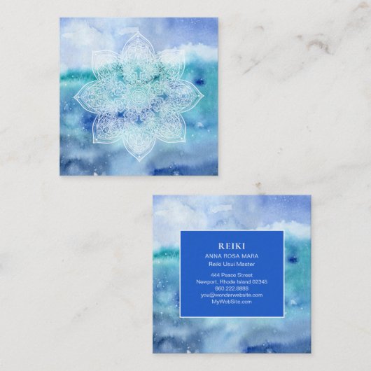 *~*の白いレースの曼荼羅の海のビーチの海の水彩画 スクエア名刺 (正面/裏面)