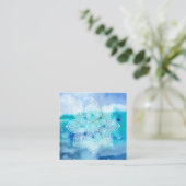 *~*の白いレースの曼荼羅の海のビーチの海の水彩画 スクエア名刺 (スタンド正面)