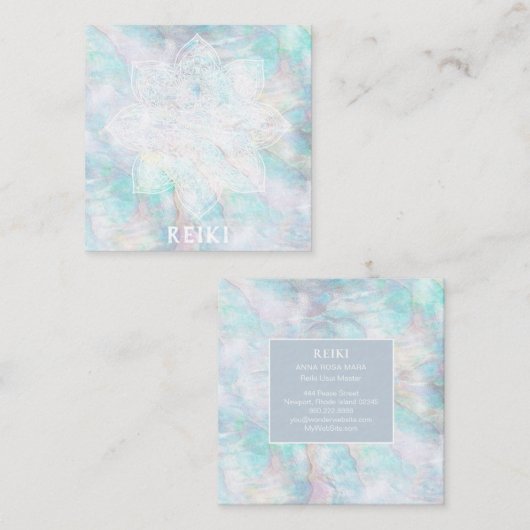 *~*の白いレースの曼荼羅の青いピンクの黄色いパステル スクエア名刺 (正面/裏面)
